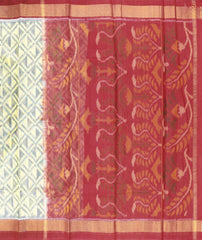 Cream Beige & Grey Patola Silk Cotton Saree