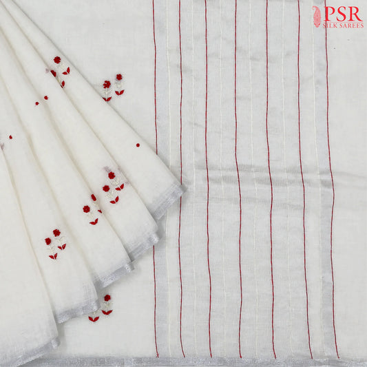 Off White Linen Embroidery Saree