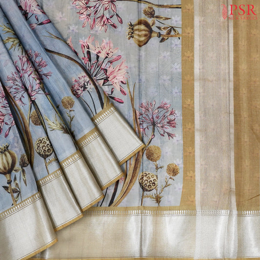 Cool Grey Semi Tussar Saree