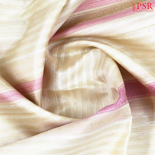 Floral Beige Kora Soft Silk Saree