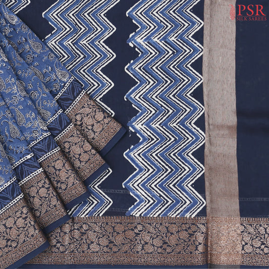 Denim Blue Chanderi Silk Cotton Saree