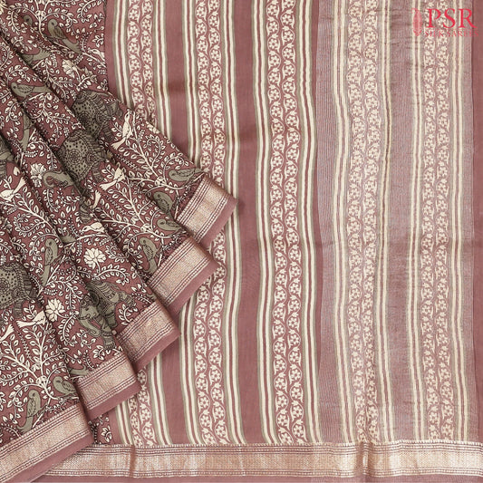 Mauve Taupe Chanderi Silk Cotton Saree