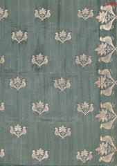 Turquoise Grey Kosa Embroidery Saree