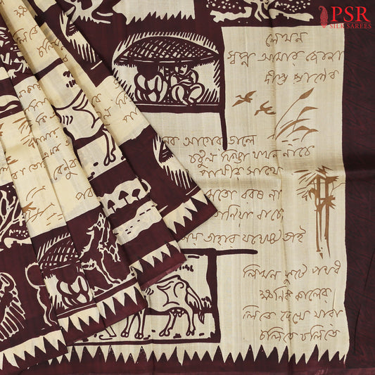 Yellow Beige & Brown Kadhi Tussar Silk Saree