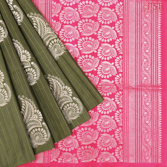 Olive Green Soft Silk Saree