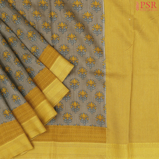 Dark Taupe Grey Munga Silk Saree