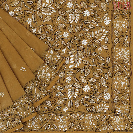 Mustard Brown Bengal Cotton Saree