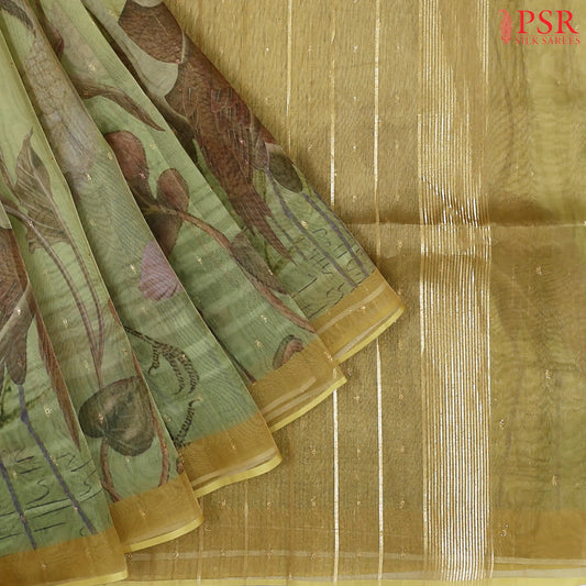 Yellow Green Tissue Organza Saree