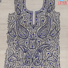 Beige & Dark Blue Tussar Silk Dress Material