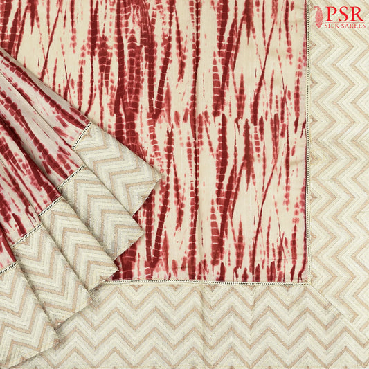 Beige & Crimson Semi Dupion Embroidery Saree
