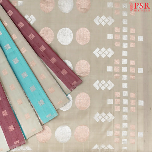 Light Olive Grey Soft Silk Saree