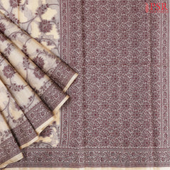 Saffron Beige Banaras Tussar Silk Saree