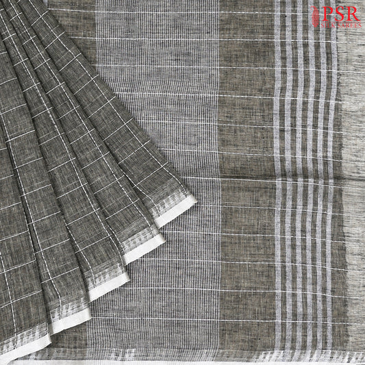 Taupe Grey Linen Saree