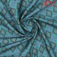 Pine Blue Semi Tassar Ikkat Print Running Material