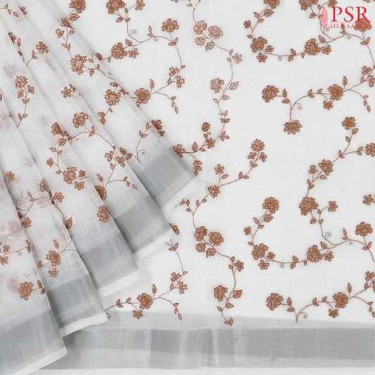 White Linen Embroidery Saree