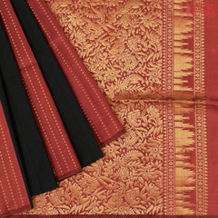 Dark Copper Red & Black Soft Silk Saree