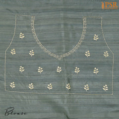 Turquoise Grey Kosa Embroidery Saree
