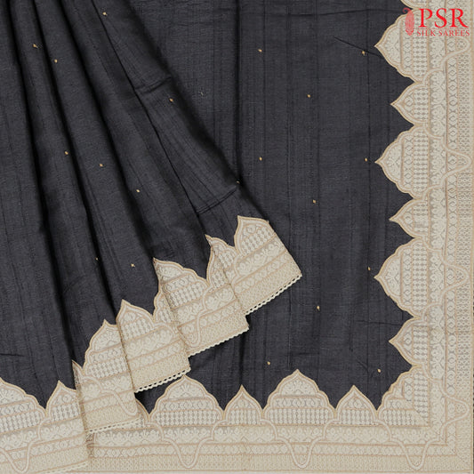 Shadow Black Kadhi Tussar Silk Saree