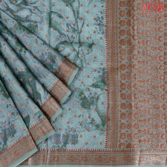 Cadet Blue Banaras Tussar Silk Saree
