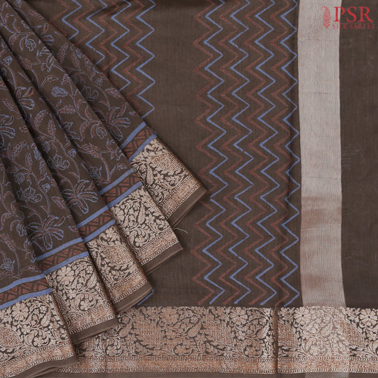 Dark Brown Chanderi Silk Cotton Saree