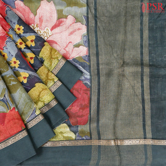 Dark Teal Silk Cotton Saree