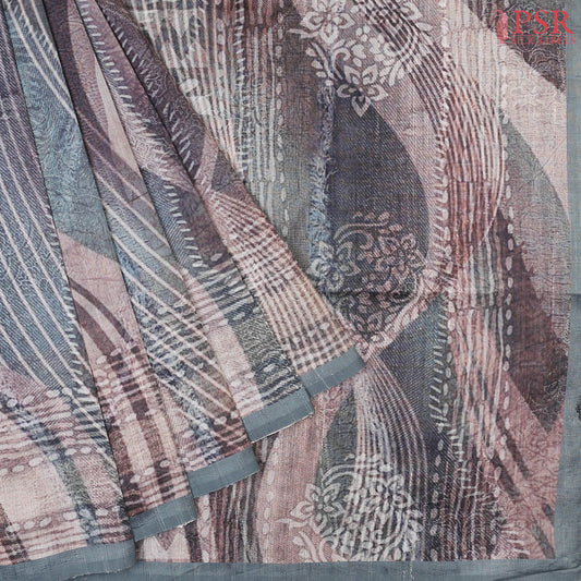 Dark Slate Grey Kadhi Tussar Silk Saree