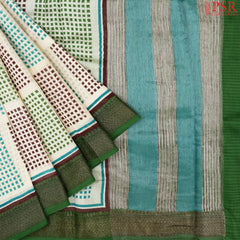 Beige & Basil Green Chanderi Silk Cotton Saree