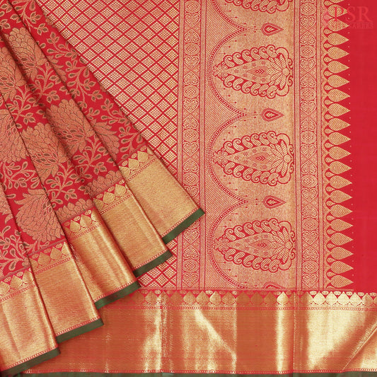 Red Kanchipuram Jacquard Silk Saree