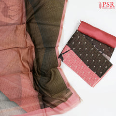 Coral Peach & Taupe Chanderi Silk Cotton Dress Material