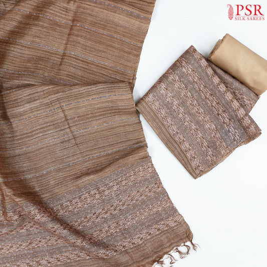 Chikoo Ghicha Tussar Silk Dress Material