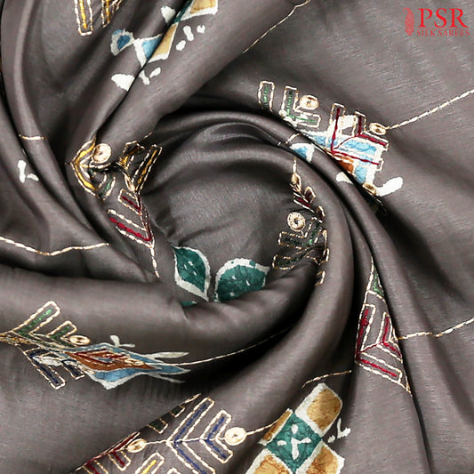 Dark Fossil Grey Semi Tussar Saree