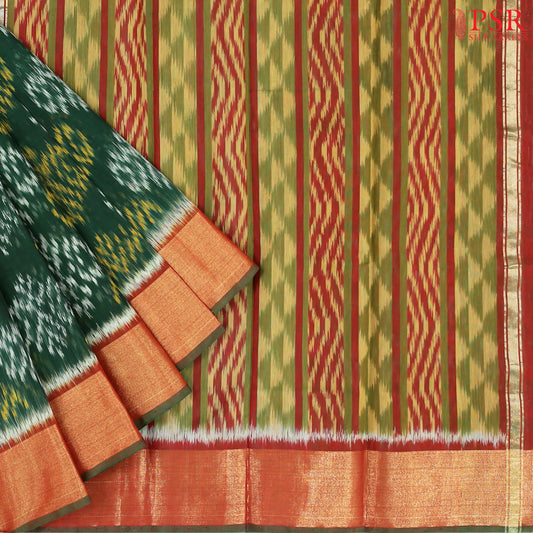 Dark Green Semi Patola Silk Cotton Saree