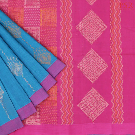 Cerulean Blue Kovai Cotton Saree