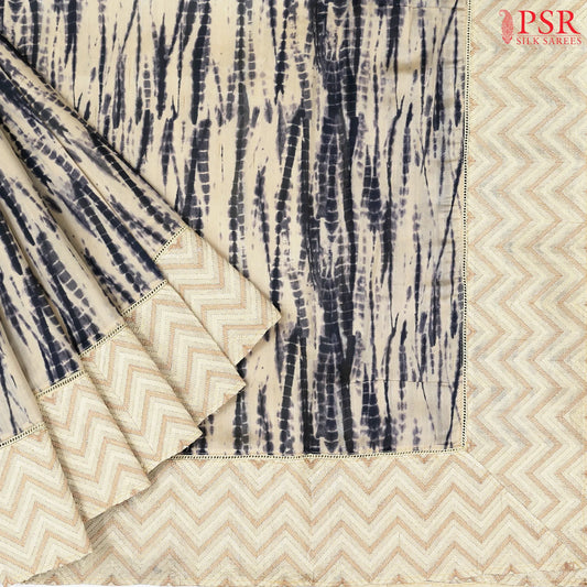 Beige & Dark Grey Semi Dupion Embroidery Saree