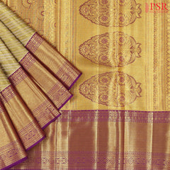 Golden Olive Kanchipuram Jacquard Tissue Silk Saree