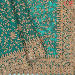 Emerald Green Georgette Laser Embroidery Saree