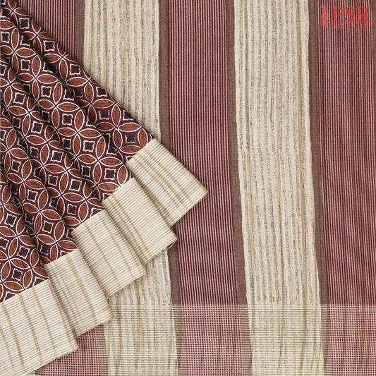 Brown & Burgundy Semi Tussar Saree