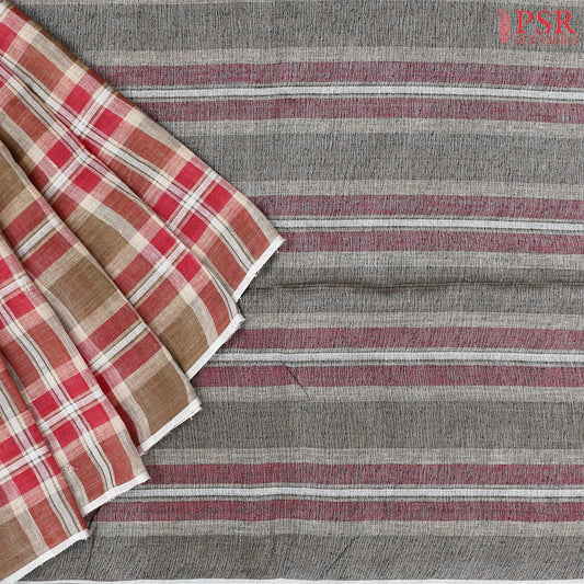 Taupe & Red Linen Saree