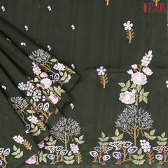 Dark Green Kosa Embroidery Saree
