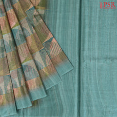 Dark Turquoise & Olive Kadhi Tussar Silk Saree