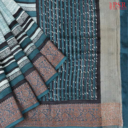 Light Teal Chanderi Silk Cotton Saree