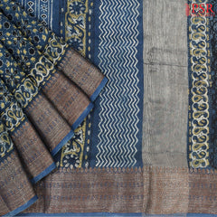 Prussian Blue Jaipur Cotton Printed Saree