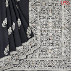 Black Banarasi Habutai Satin Saree