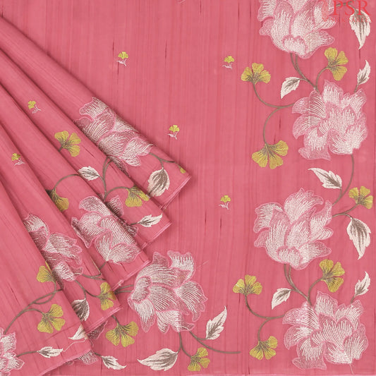 Flamingo Pink Kosa Embroidery Saree