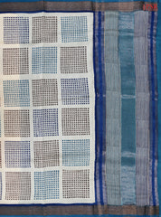 Beige & Peacock Blue Chanderi Silk Cotton Saree