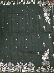 Dark Green Kosa Embroidery Saree
