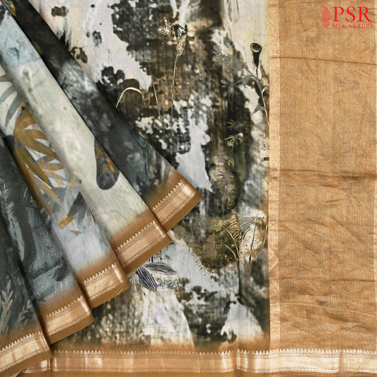 Sage Green Chiniya Silk Saree