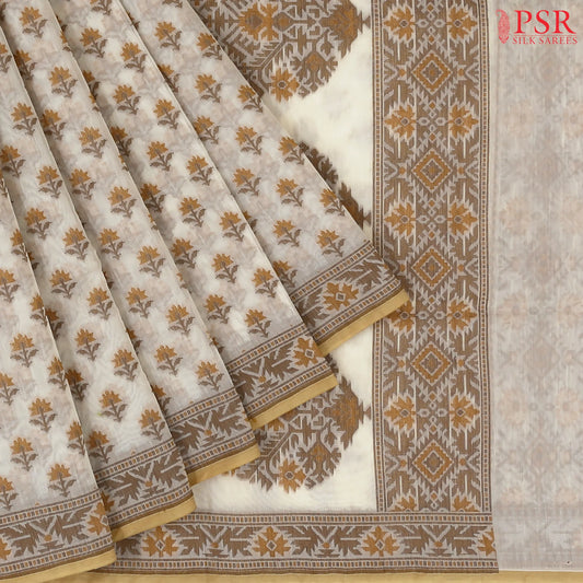 Floral Beige Banaras Silk Cotton Saree