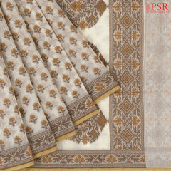 Floral Beige Banaras Silk Cotton Saree