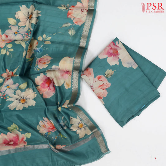 Steel Teal Semi Tassar Dress Material